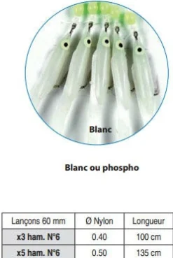 BAS DE LIGNE FLASHMER 5 MINI-LANÇONS BLANC NACRE