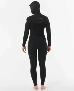 Combinaison de surf femme DAWN PATROL WARMTH 5/4 mm zip poitrine avec cagoule noir RIP CURL