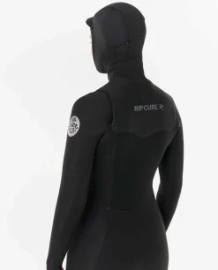 Combinaison de surf femme DAWN PATROL WARMTH 5/4 mm zip poitrine avec cagoule noir RIP CURL