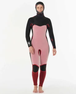 Combinaison de surf femme DAWN PATROL WARMTH 5/4 mm zip poitrine avec cagoule noir RIP CURL