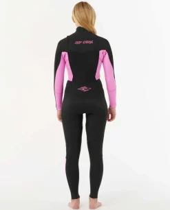 Combinaison de surf femme DAWN PATROL warmth 4/3 mm zip poitrine noir/rose RIP CURL
