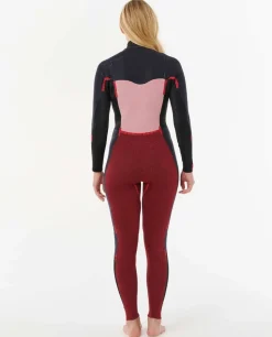 Combinaison de surf femme DAWN PATROL warmth 4/3 mm zip poitrine noir/rose RIP CURL