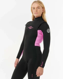 Combinaison de surf femme DAWN PATROL warmth 4/3 mm zip poitrine noir/rose RIP CURL
