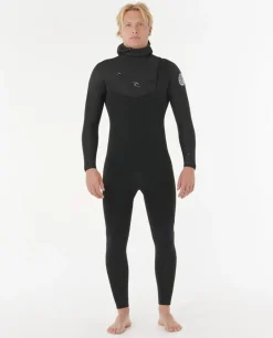 Combinaison de surf homme DAWN PATROL WARMTH 5/4 mm zip poitrine avec cagoule noir RIP CURL
