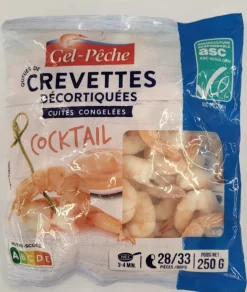 CREVETTES CUITES SEMI DECORTIQUEES ASC 28/33P 250G GEL PECHE