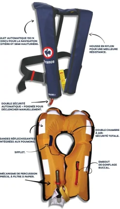 GILET GONFLABLE AUTOMATIQUE FRANCE 170N - PLUSIEURS COLORIS - EXCLUSIVITE CABESTO | LALIZAS