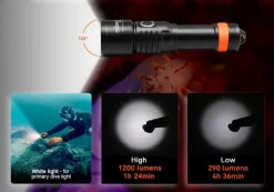 Lampe de plongée vidéo D530V 1200 lumens ORCATORCH