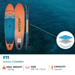 Pack paddle gonflable F11' WATTSUP (sup.pompe.pagaie.leash)
