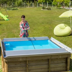 PISCINE BOIS PISTOCHE 2x2M avec Couverture de sécurité. filtration incluse et réglable sur 2 hauteurs d'eau