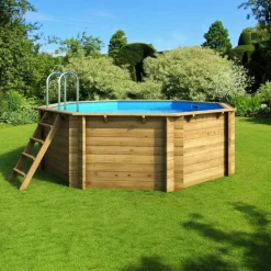 PISCINE BOIS TROPIC 505- 5.05xHt120 - Octogonale. Pin certifié PEFC. installation hors sol avec échelle et escalier