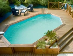 Piscine Bois WEVA+ 640 6.40x4..04xHt1.46M - Octogonale allongée avec hauteur bassin de 1m46