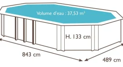 PISCINE BOIS WEVA+840 8.44X4.90Xh1.46M- Piscine octogonale allongée avec hauteur de 1m46