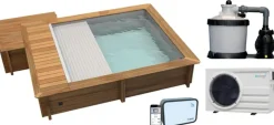 PISCINE URBAINE 4.20x3.50xHt1.33M avec Coffret connecté. Couverture Automatique immergée automatique. Pompe à Chaleur. Filtration à Sable et Coffre de Filtration