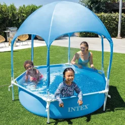 PISCINETTE METAL FRAME RONDE TUBULAIRE + CANOPY Ø x h : 1.83 x 0.38 m INTEX