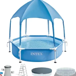 PISCINETTE METAL FRAME RONDE TUBULAIRE + CANOPY Ø x h : 1.83 x 0.38 m INTEX