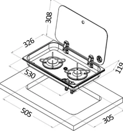 Plan cuisson inox - couvercle fumé - 2 feux
