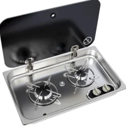 Plan cuisson inox - couvercle fumé - 2 feux