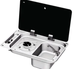 PLAN DE CUISSON 1 FEU AVEC COUVERCLE EN VERRE TREMPE FUME SERIE FL - CAN | OSCULATI
