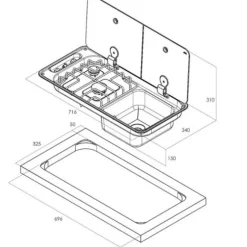 PLAN DE CUISSON 2 feux - AVEC COUVERCLE EN VERRE TREMPÉ FUMÉ - SÉRIE FL - CAN