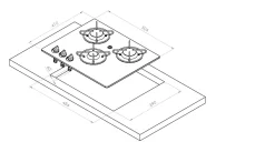 PLAN DE CUISSON À GAZ CRISTAL 3 FEUX