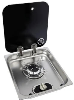 Plan de cuisson inox - couvercle fumé - 1 feu