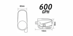 Pompe automatique 600 GpH. 12V. ø tuyau 19mm