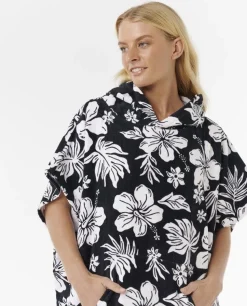Poncho serviette à capuche de surf femme MIXED noir/blanc RIP CURL