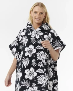 Poncho serviette à capuche de surf femme MIXED noir/blanc RIP CURL