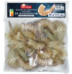QUEUES DE CREVETTES CRUES SAUVAGES MADAGASCAR 17/28 P 400G .