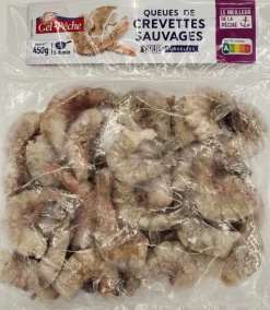 QUEUES DE CREVETTES CRUES SAUVAGES 21/25 PIECES 450G