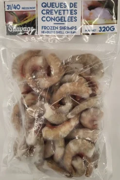 QUEUES DE CREVETTES CRUES SAUVAGES 31/40P 320G