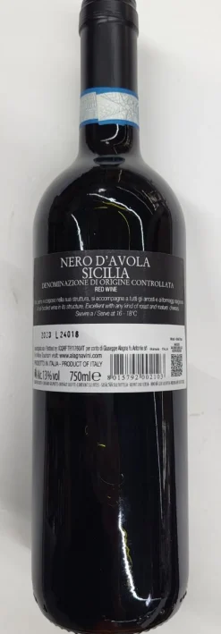 VIN ROUGE NERO D'AVOLA IGT 13° 75CL